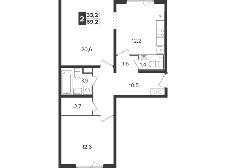 Appartement 2 chambres 69 m² Leninsky District, Russie