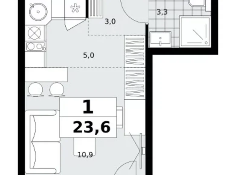 Квартира 1 комната 24 м² район Коммунарка, Россия