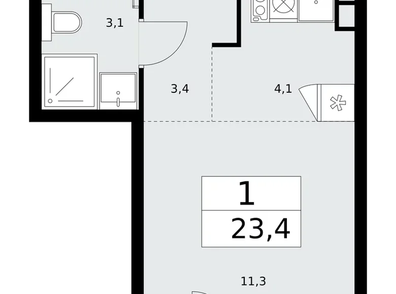 Appartement 1 chambre 23 m² Troïtsk, Russie