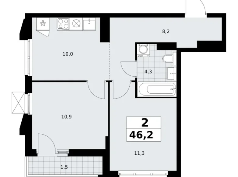 Mieszkanie 2 pokoi 46 m² Troick, Rosja