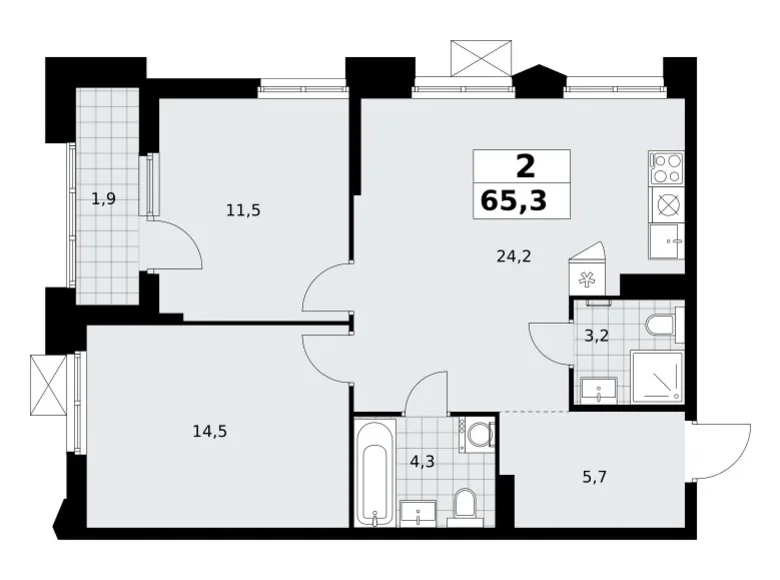 Mieszkanie 2 pokoi 65 m² Troick, Rosja
