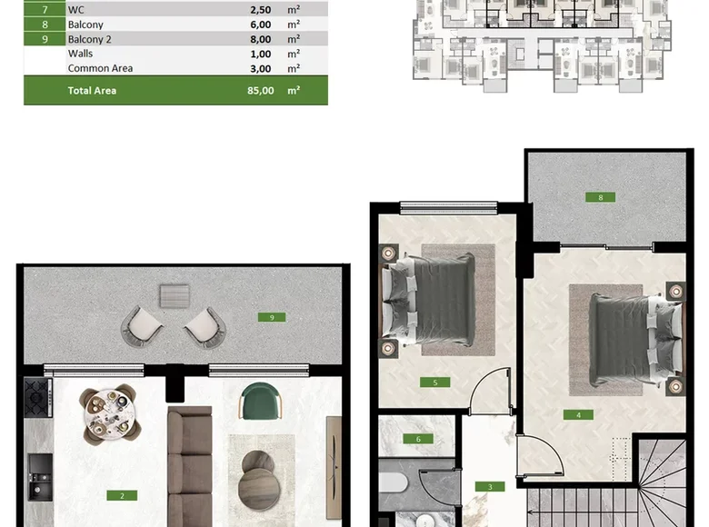 Mieszkanie 2 pokoi 85 m² Oba, Turcja