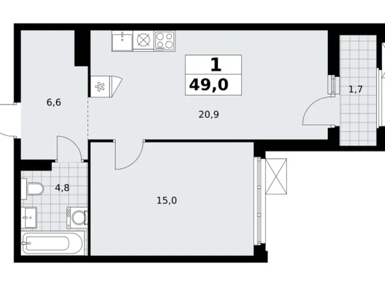 Apartamento 1 habitación 49 m² Troitsk, Rusia