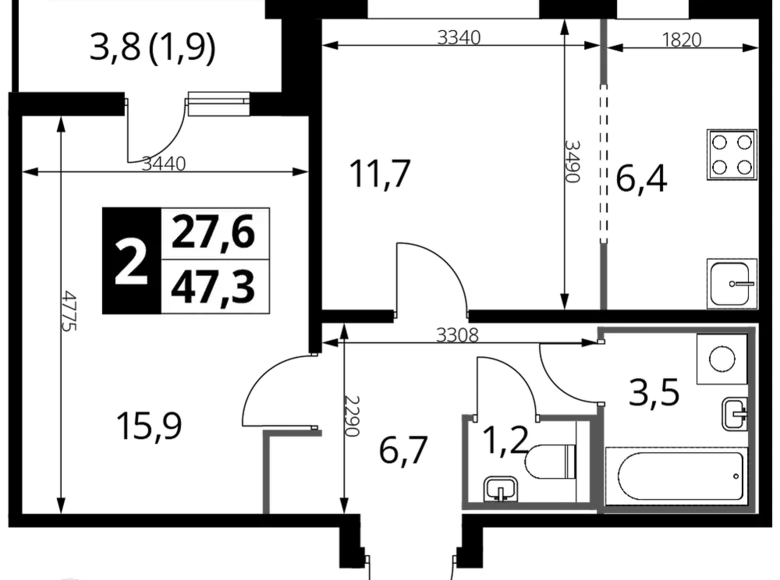 Квартира 2 комнаты 47 м² Люберцы, Россия