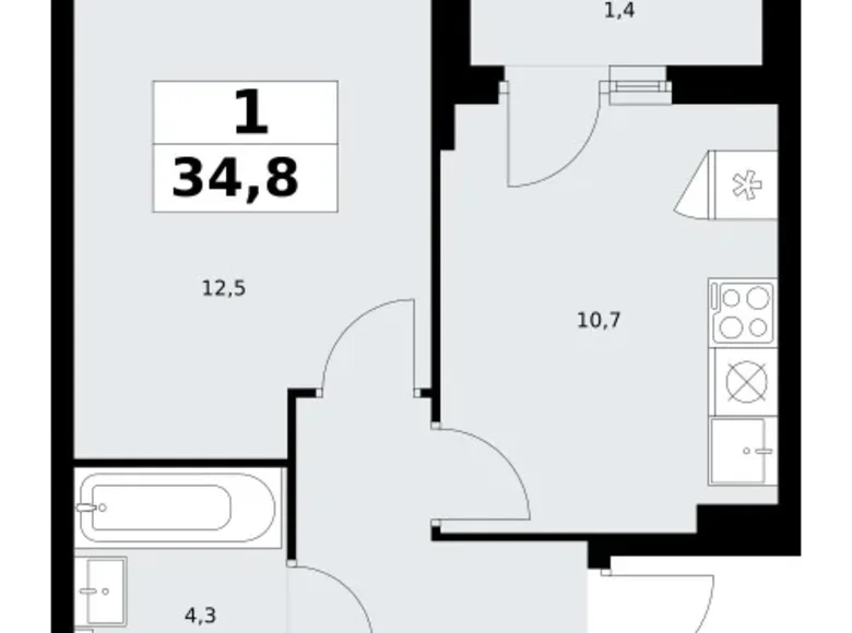 Apartamento 1 habitación 35 m² Troitsk, Rusia
