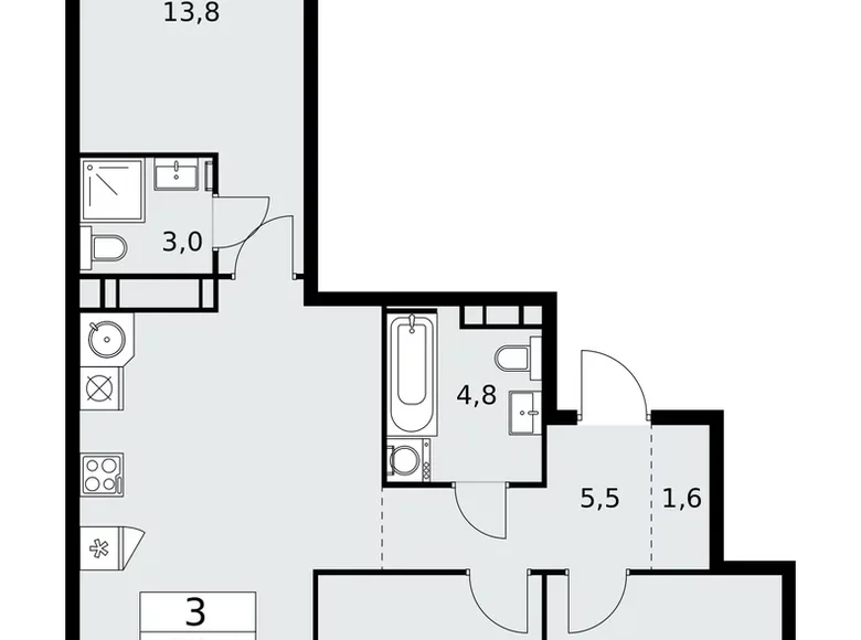 3 room apartment 80 m² Kommunarka, Russia