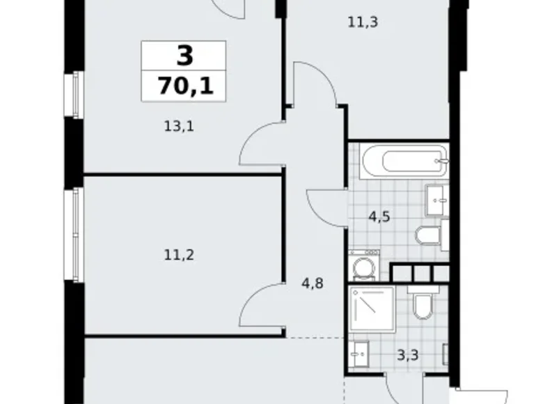 Квартира 3 комнаты 70 м² Москва, Россия