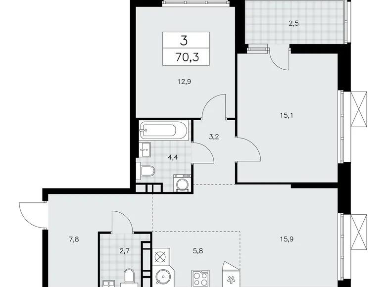 Mieszkanie 3 pokoi 70 m² Kommunarka, Rosja