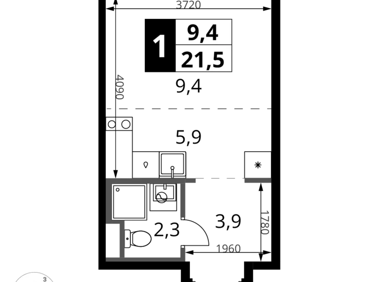 Студия 1 комната 22 м² Сапроново, Россия