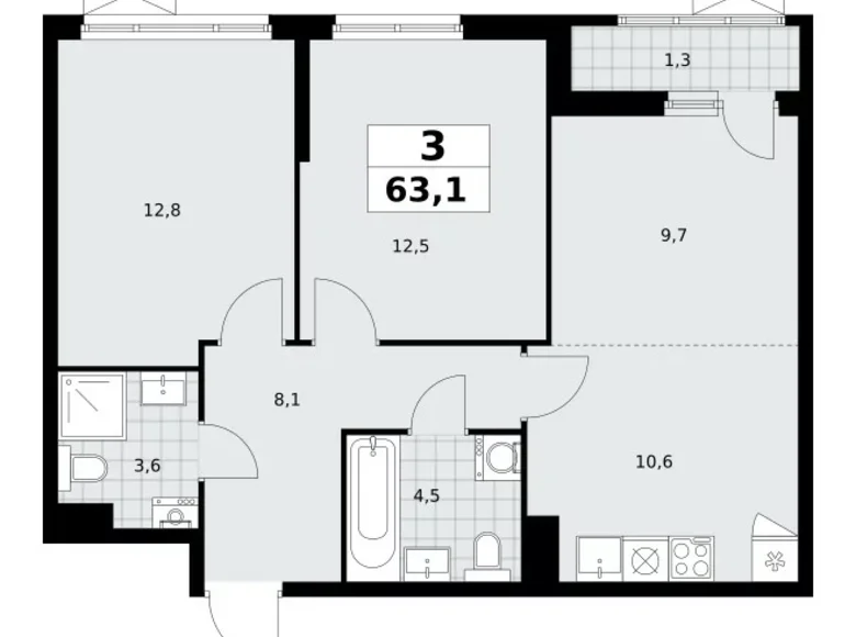 Apartamento 3 habitaciones 63 m² Kommunarka, Rusia