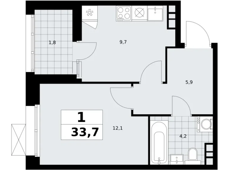 Mieszkanie 1 pokój 34 m² Kommunarka, Rosja