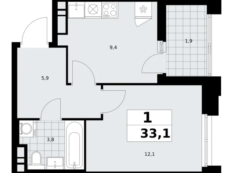 Appartement 1 chambre 33 m² Kommunarka, Russie
