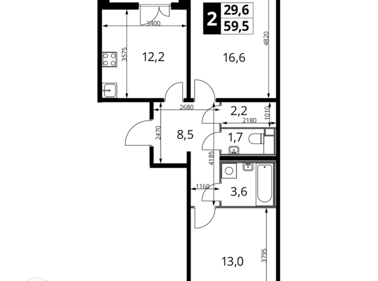 Wohnung 2 zimmer 59 m² Ljuberzy, Russland