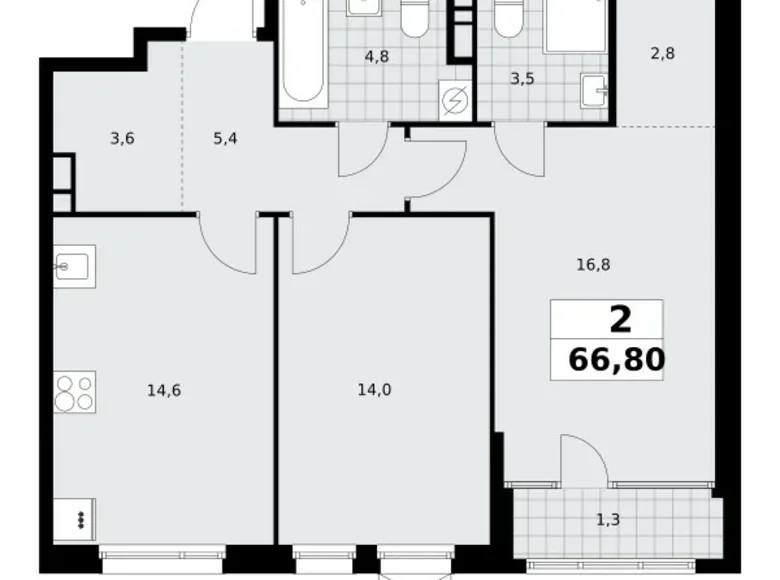 Квартира 2 комнаты 67 м² Москва, Россия