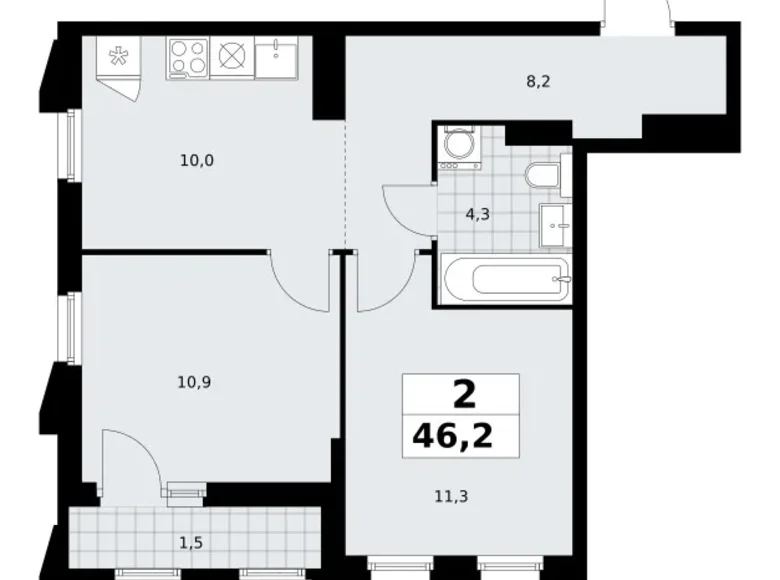 Mieszkanie 2 pokoi 46 m² Troick, Rosja