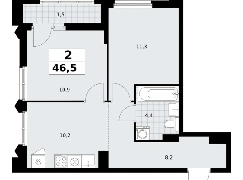 Appartement 2 chambres 47 m² Troïtsk, Russie