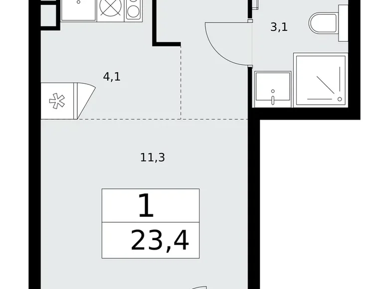 Appartement 1 chambre 23 m² Troïtsk, Russie