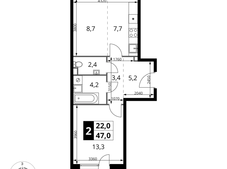 Квартира 2 комнаты 47 м² Химки, Россия