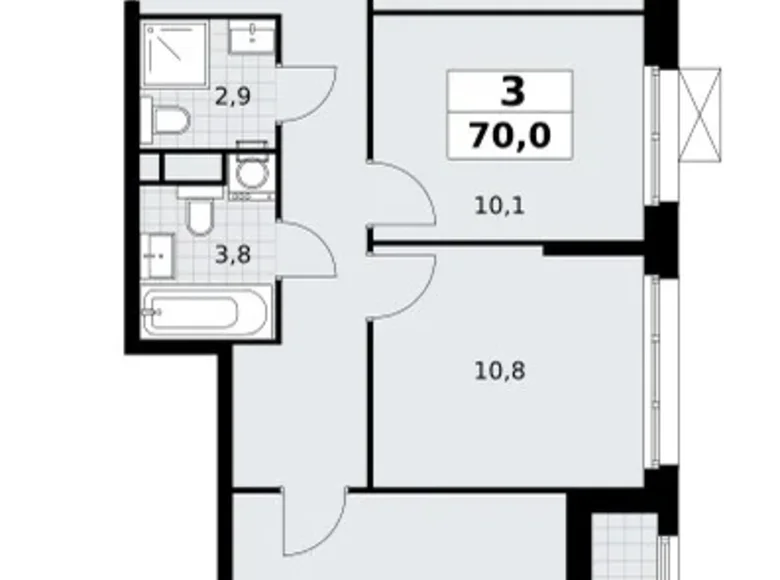 3 room apartment 70 m² Vnukovo, Russia