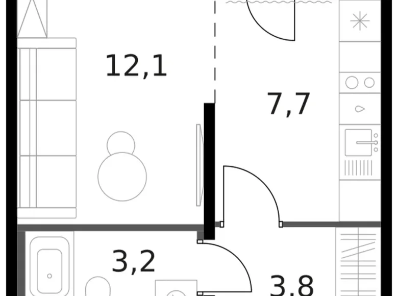 Студия 1 комната 28 м² Москва, Россия