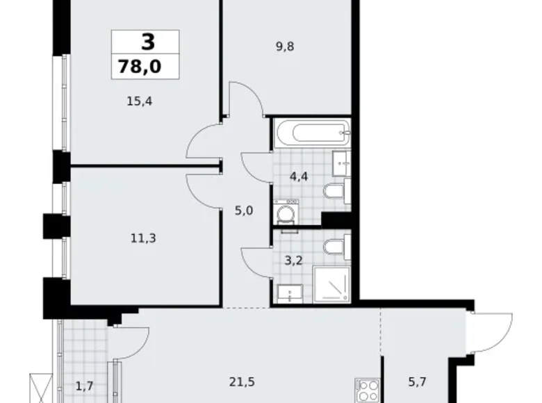 Квартира 3 комнаты 78 м² район Коммунарка, Россия