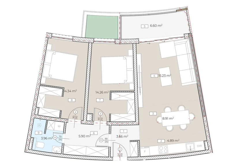 Mieszkanie 2 pokoi 77 m² Boreti, Czarnogóra