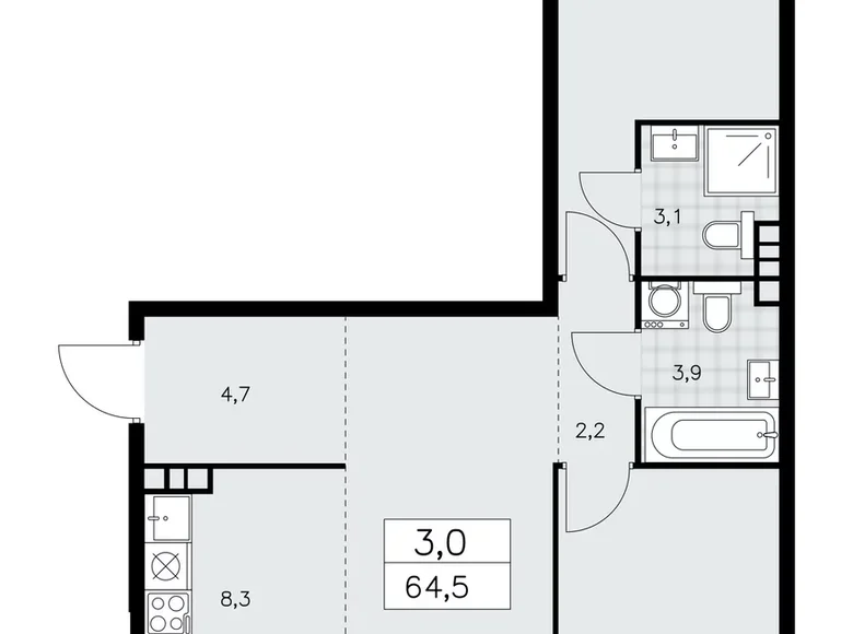 Квартира 3 комнаты 65 м² район Коммунарка, Россия