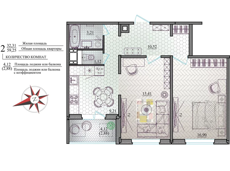 Mieszkanie 2 pokoi 59 m² Mohylew, Białoruś
