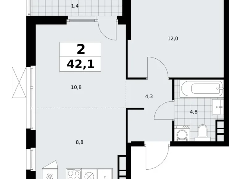 Apartamento 2 habitaciones 42 m² Moscú, Rusia
