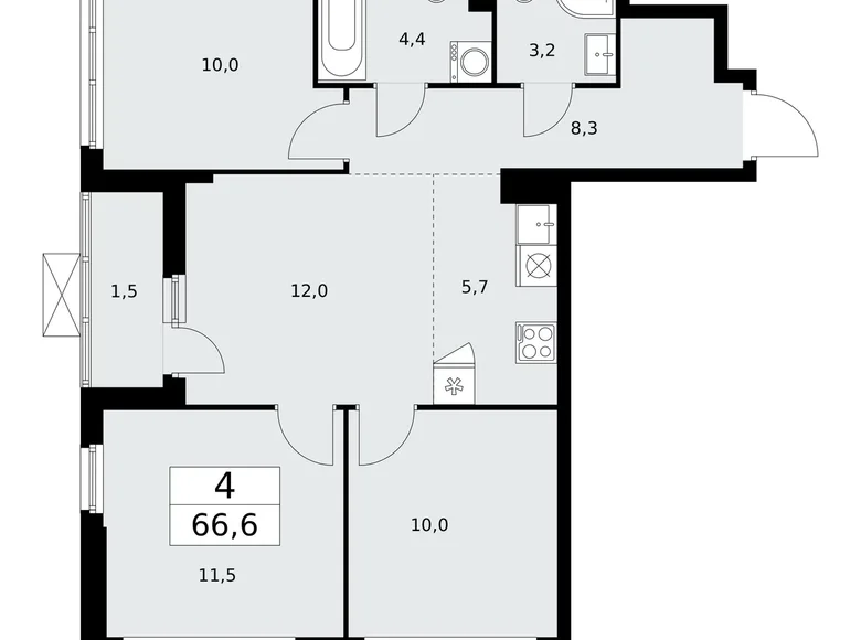 Квартира 4 комнаты 67 м² район Коммунарка, Россия