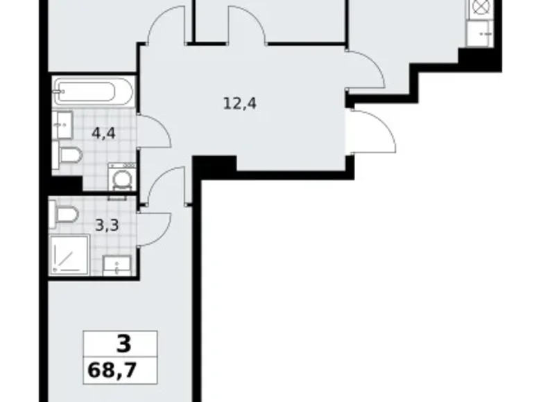 Appartement 3 chambres 69 m² Troïtsk, Russie
