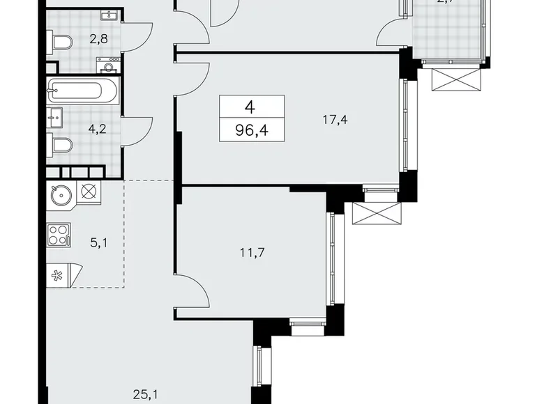 Mieszkanie 4 pokoi 96 m² Kommunarka, Rosja