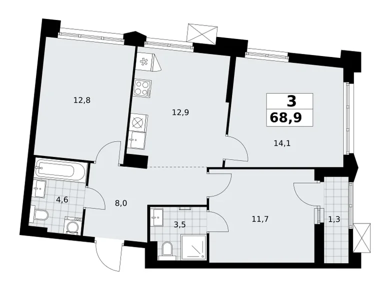 Wohnung 3 zimmer 69 m² Troizk, Russland