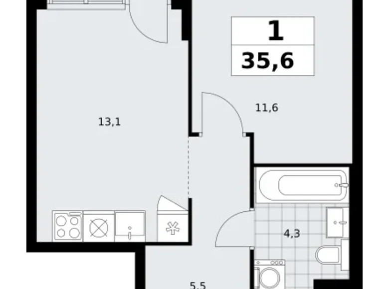 1 room apartment 36 m² Kommunarka, Russia