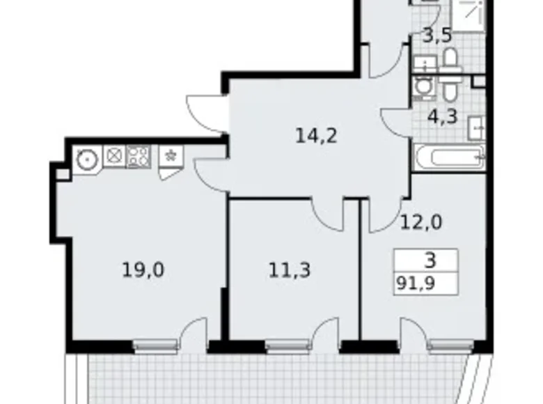 Квартира 3 комнаты 92 м² район Внуково, Россия