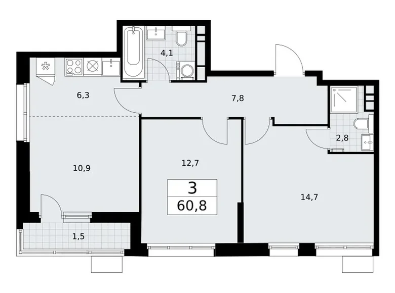 Appartement 3 chambres 61 m² Vnoukovo, Russie