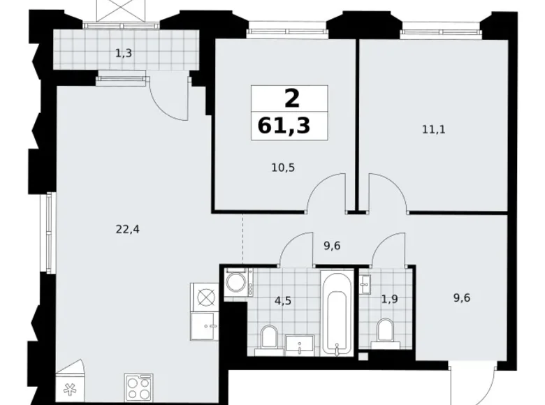 Mieszkanie 2 pokoi 61 m² Troick, Rosja
