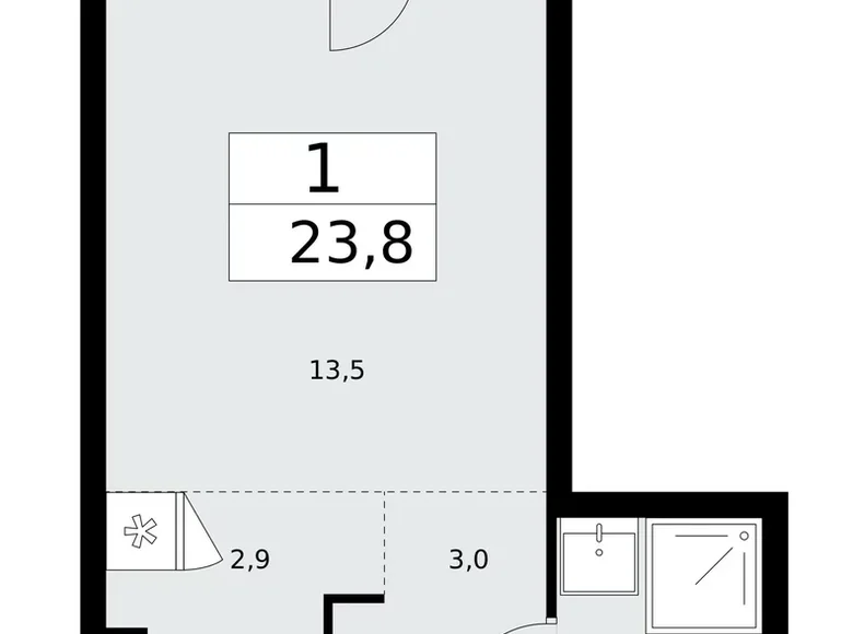 1 room apartment 24 m² Troitsk, Russia