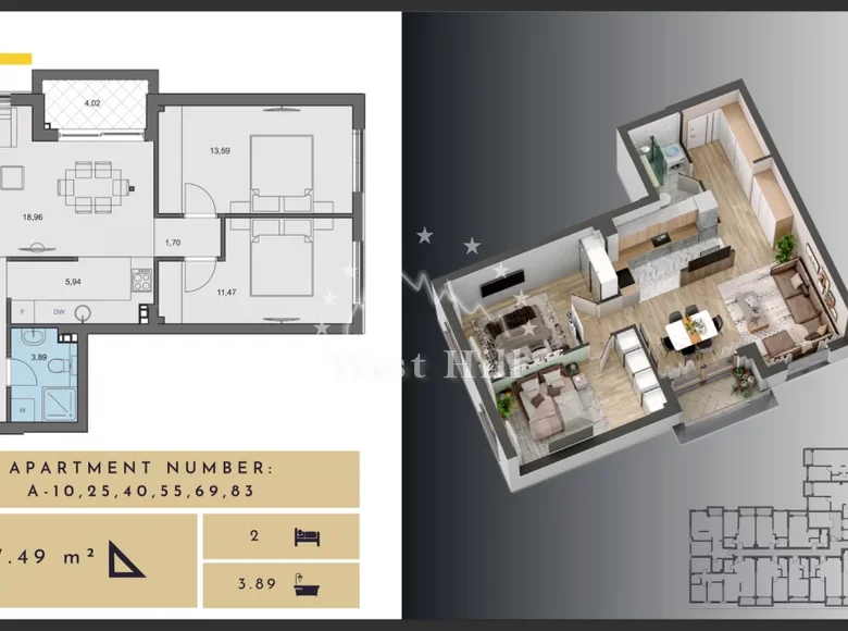 2 room apartment 67 m² Budva, Montenegro