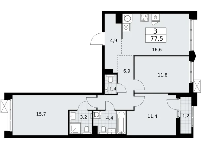 Mieszkanie 3 pokoi 78 m² Troick, Rosja