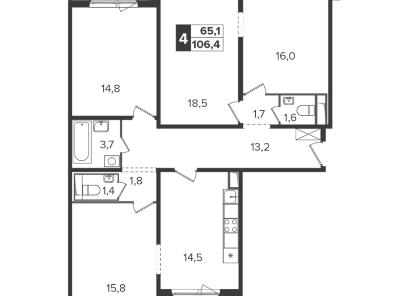 Wohnung 4 zimmer 106 m² Leninsky District, Russland