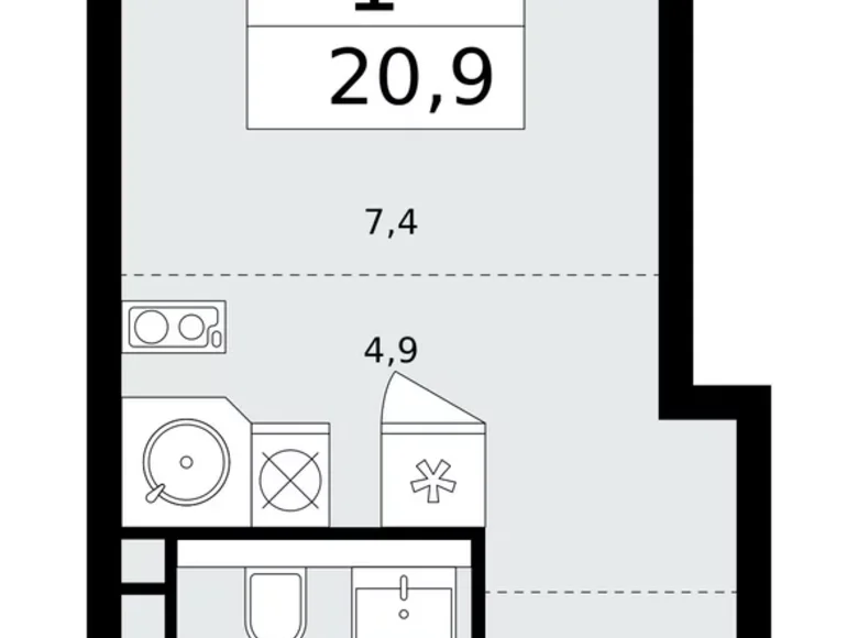 Wohnung 1 zimmer 21 m² Kommunarka, Russland
