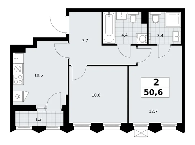 Appartement 2 chambres 51 m² Troïtsk, Russie