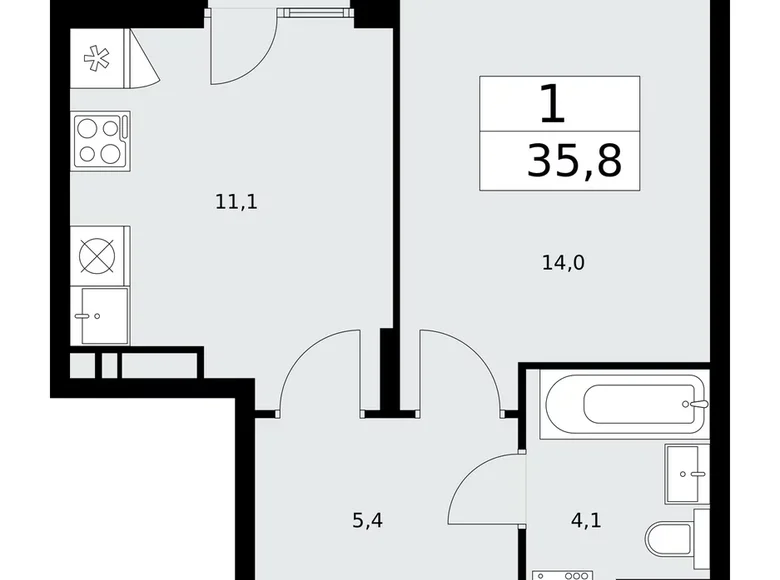 Apartamento 1 habitación 36 m² Troitsk, Rusia