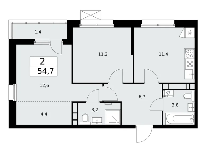 Квартира 2 комнаты 55 м² район Коммунарка, Россия