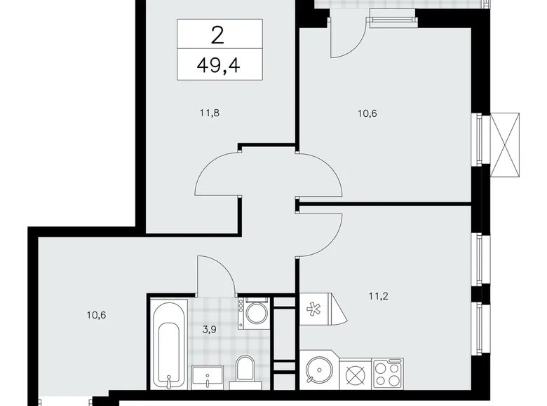 2 room apartment 49 m² Kommunarka, Russia