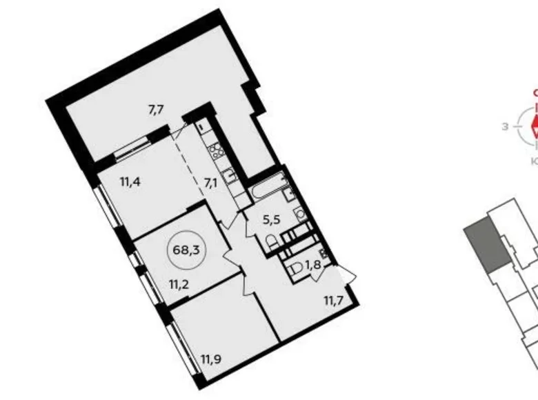 Квартира 3 комнаты 68 м² район Коммунарка, Россия