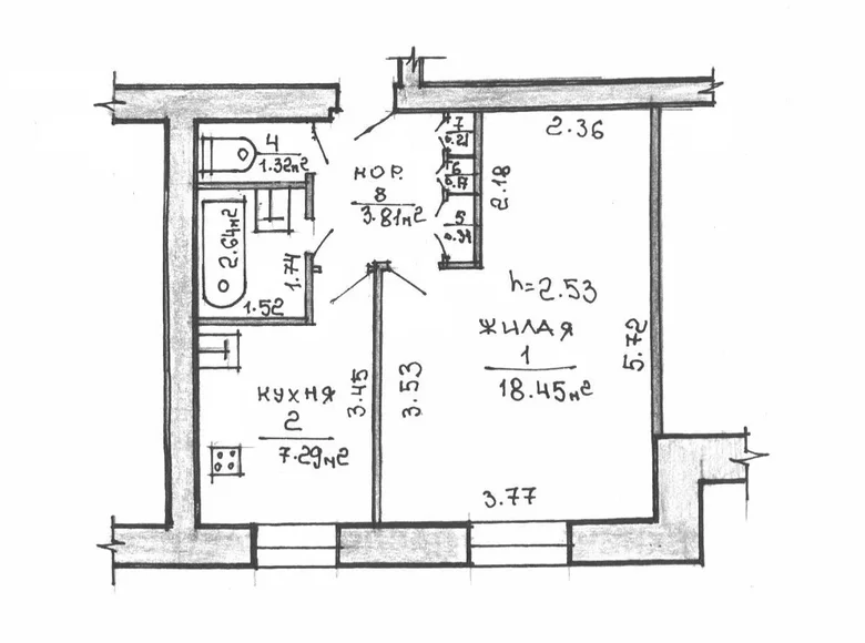 Квартира 1 комната 34 м² Речица, Беларусь