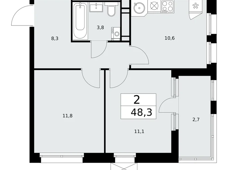 2 room apartment 48 m² Kommunarka, Russia