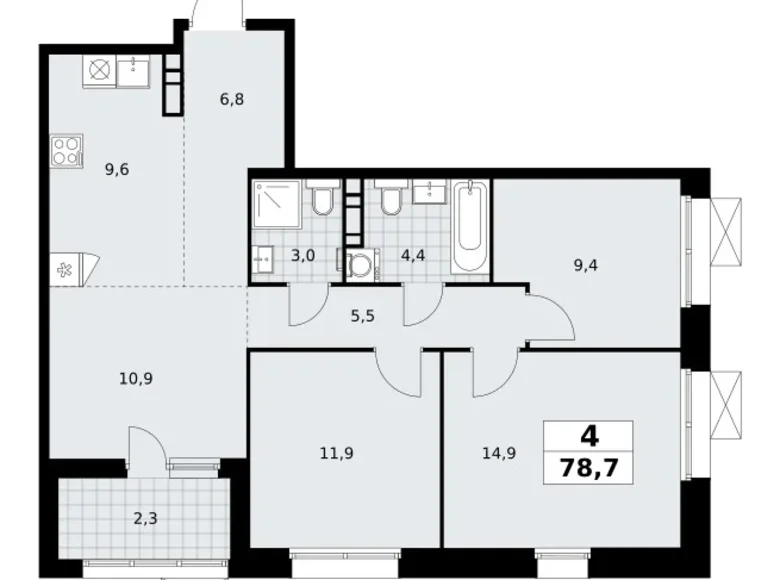 Appartement 4 chambres 79 m² Kommunarka, Russie